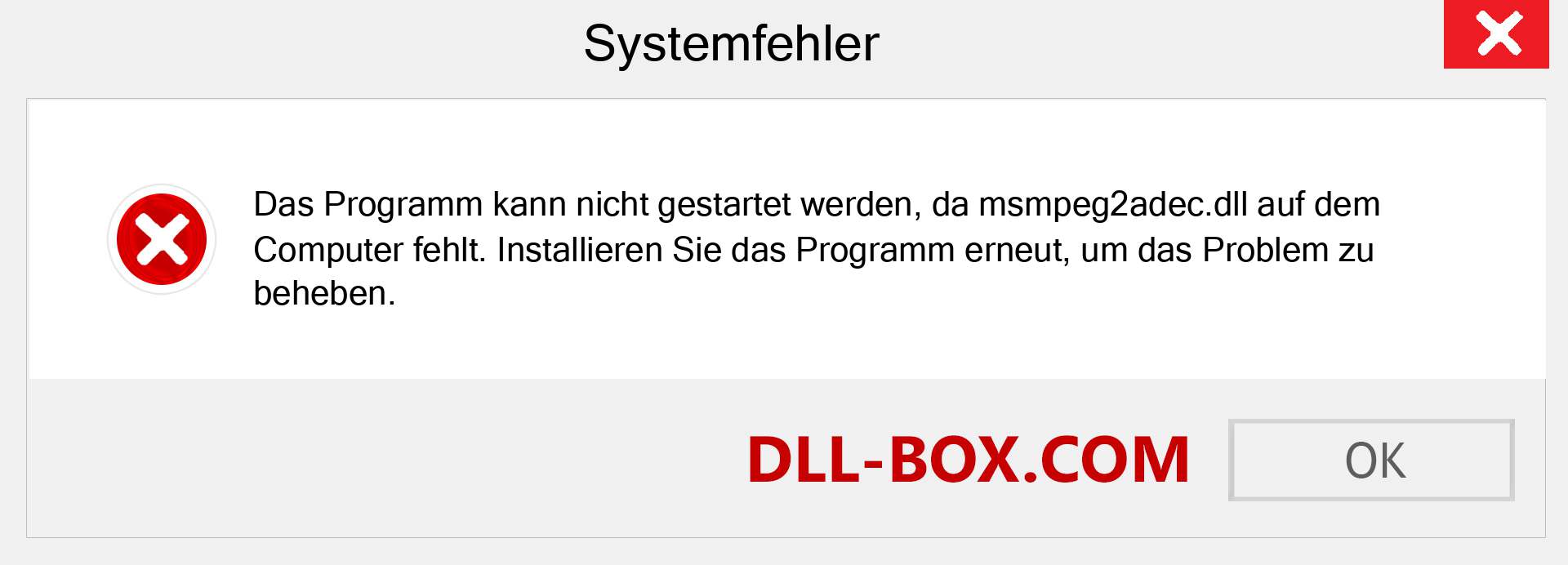 msmpeg2adec.dll-Datei fehlt?. Download für Windows 7, 8, 10 - Fix msmpeg2adec dll Missing Error unter Windows, Fotos, Bildern