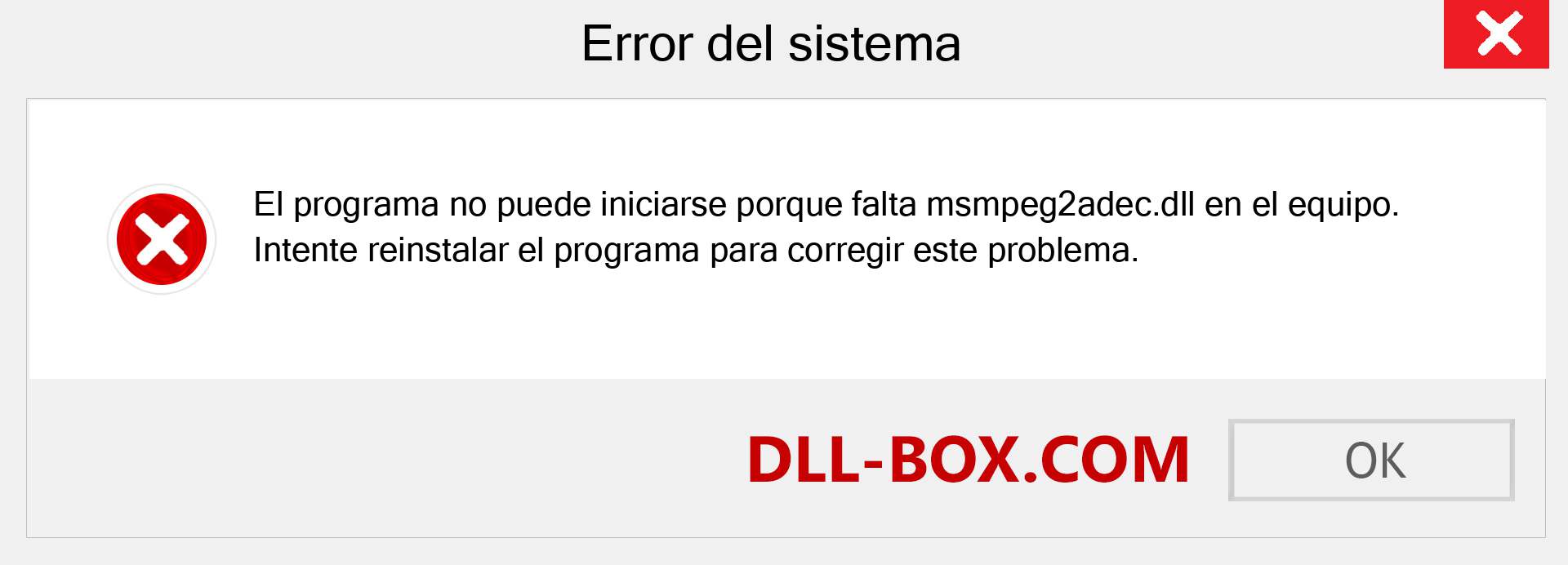 ¿Falta el archivo msmpeg2adec.dll ?. Descargar para Windows 7, 8, 10 - Corregir msmpeg2adec dll Missing Error en Windows, fotos, imágenes